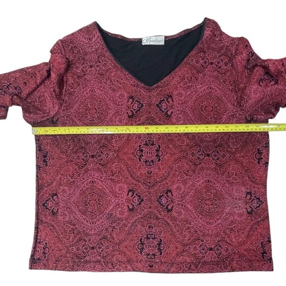 Vtg DRESS BARN Womens‎ Glittery Maroon Top Size 18/20 Paisley Christmas Party - Picture 10 of 15